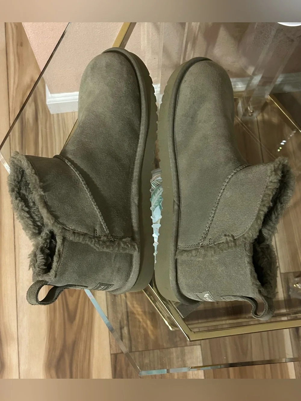 Koolaburra by UGG Mini Short Olive Green Suede Shearling Lined Ankle Booties 8